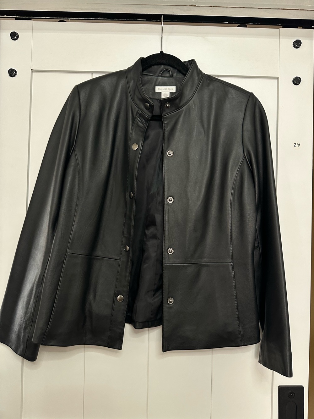 Charter Club Black Women's Leather Snap-Front Jacket